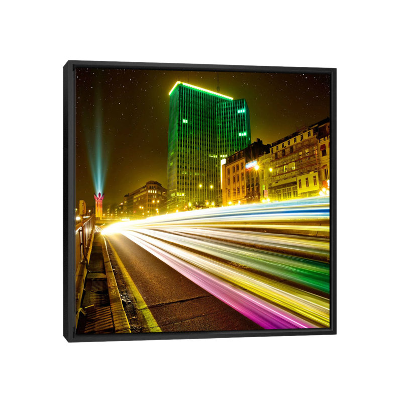 Brussels By Night by Ben Heine - Print on Canvas, 45.72 cm H x 45.72 cm W, Black Framed