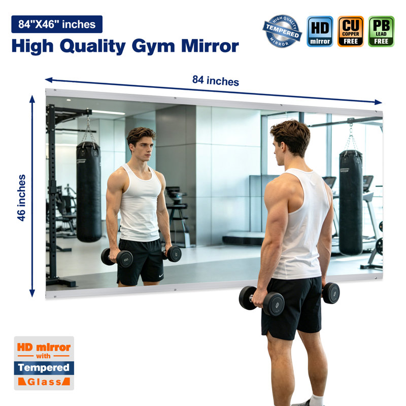 Miroir mural surdimensionné sans cadre, 84 po x 46 po, 1