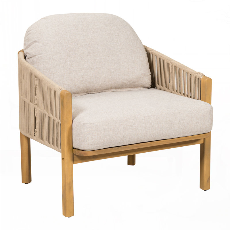 Outdoor Wood Club Chair, Beige Cushion/Natural Frame