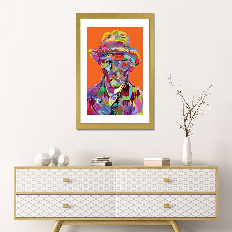 Vincent par Technodrome1 - impression d'art graphique, Blanc, H 24 po x l 16 po x P 1 po, Papier encadré doré