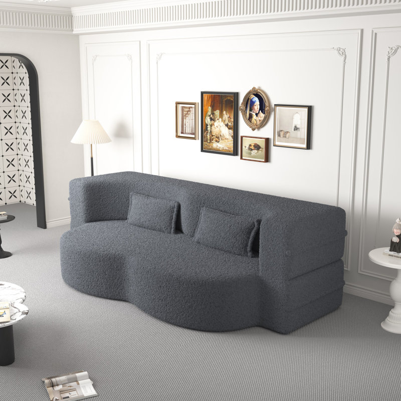 Canapé-lit moderne avec 2 coussins, canapé-lit convertible en tissu rembourré de mousse, matelas pliant pleine grandeur de 15 po pour le salon, lit d'invité, salle de jeux, aucun assemblage requis