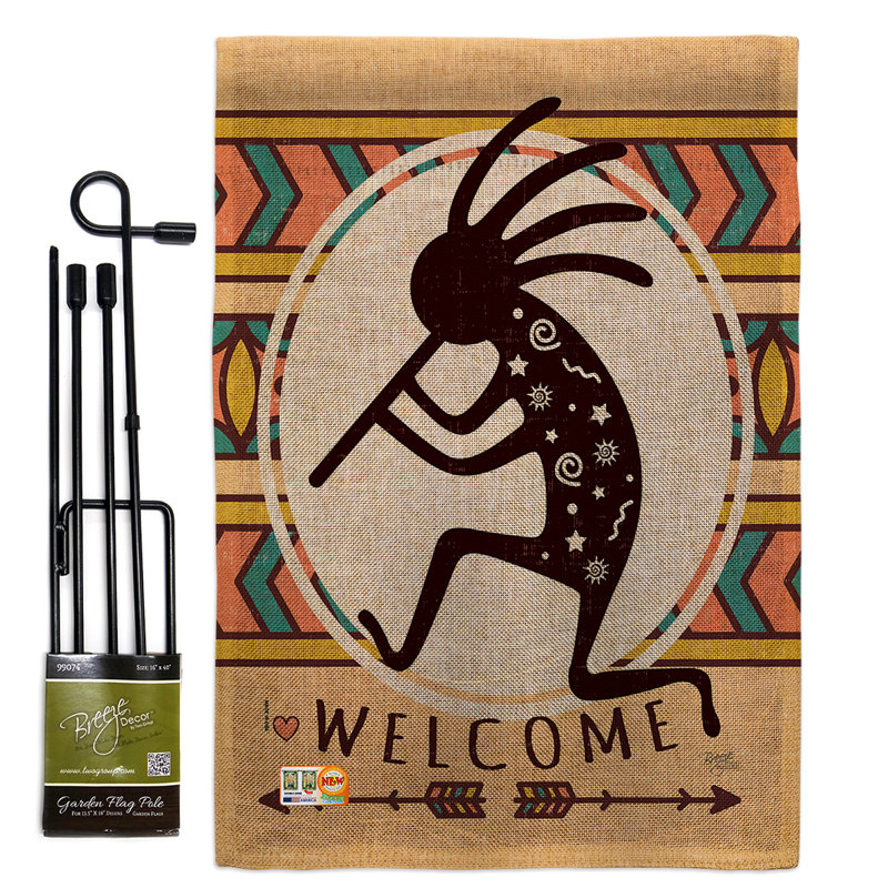 Ensemble de drapeaux en polyester 2 faces Welcome Kokopelli Dance Primitive Southwest Impressions, Toile de jute