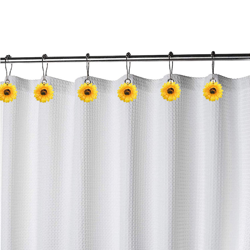 Anneaux de crochets de rideau de douche à fleurs, 12 pièces d'anneaux de douche antirouille décoratifs pour ensemble de salle de bain (tournesol jaune)