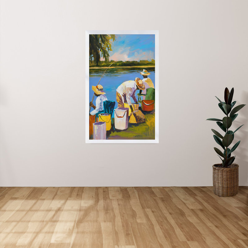" Fishing I " by Jane Slivka, 49.5" H x 33.5" W x 1" D, White Frame