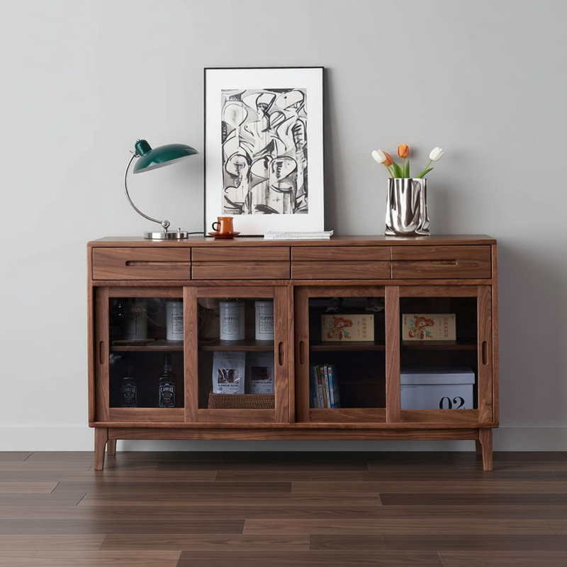 Buffet simple en bois de noyer noir, H 35,43 po x l 62,99 po x P 15,74 po