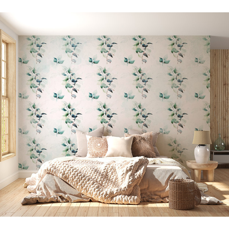 Papier peint botanique - nature menthe verte, L 27 po x l 39 po