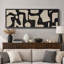 Contours abstraits de forme Mid-Century, œuvre d'art beige et noir, décoration de chambre à coucher rétro, très grande impression sur toile encadrée-96074539-111568151