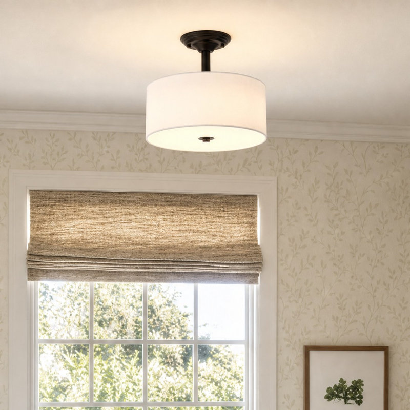Plafonnier semi-encastré en tissu 13 po, Noir mat