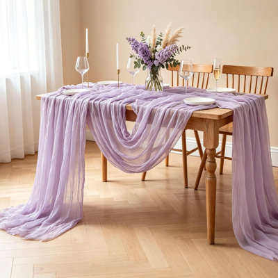 3Pcs Lilac Table Runner, 10FT Rustic Gauze Lavender Table Runner 35*120inch Boho Table Runners for Wedding Bridal Shower Baby Shower Table Centerpiece Decorations