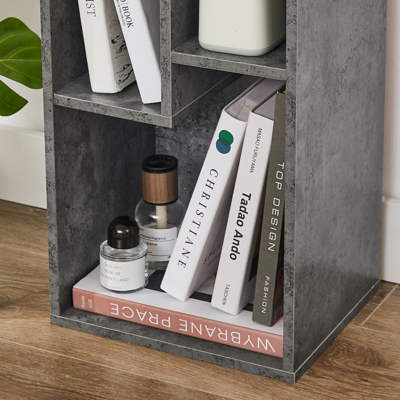 Gray Nightstand with 3 Open Shelves, Small Bedside Table with Cube Storage, Gray