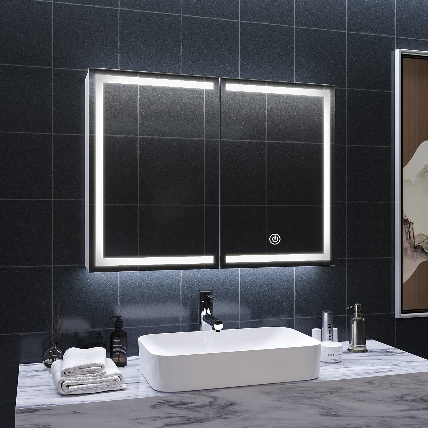 31.5'' W 23.6'' H Wall Mounted Required Framed Medicine Cabinet Mirror Adjustable