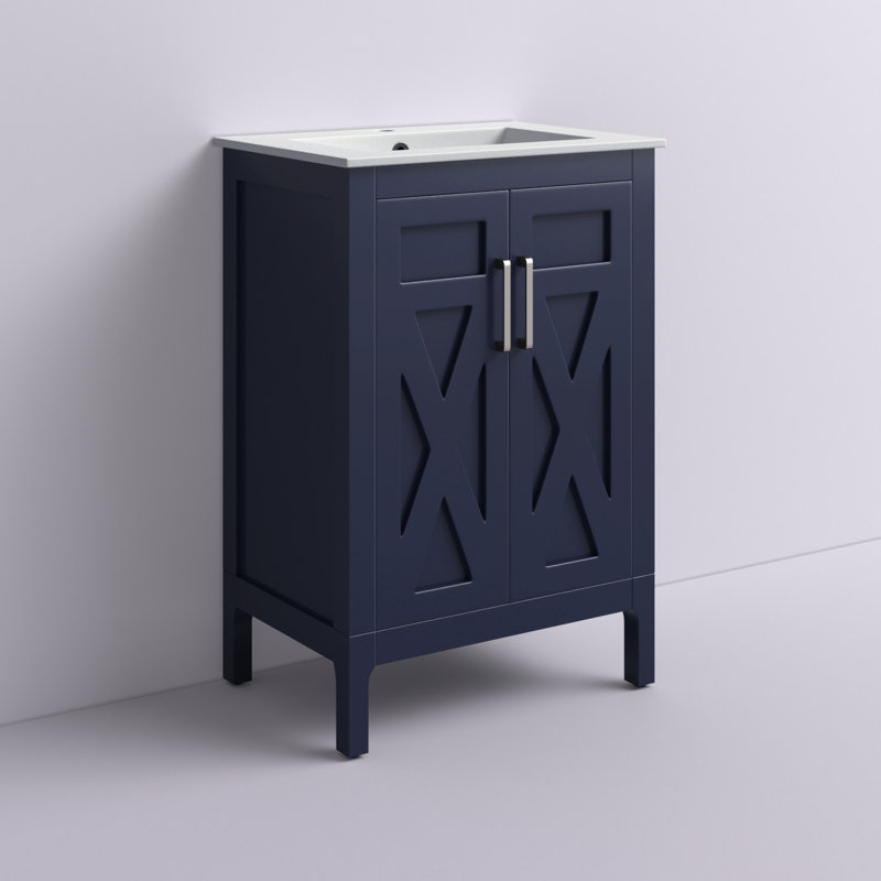 Amandie 24 in. Single Sink Freestanding Bath Vanity in Marine Blue with White Ceramic Top, Marine Blue