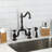 Kingston Brass English Country Two-Handle 3-Hole Deck Mount Bridge Kitchen Faucet with Brass Side Sprayer-68936345