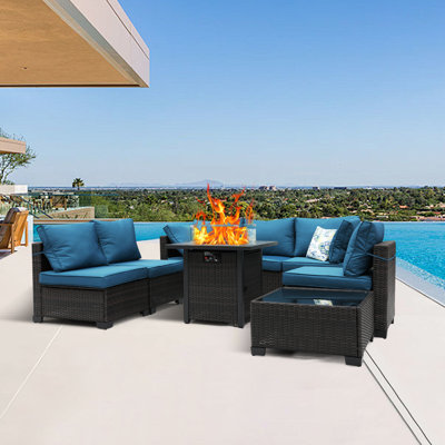 Ensemble de meubles de patio 8 pièces avec table de foyer d'extérieur