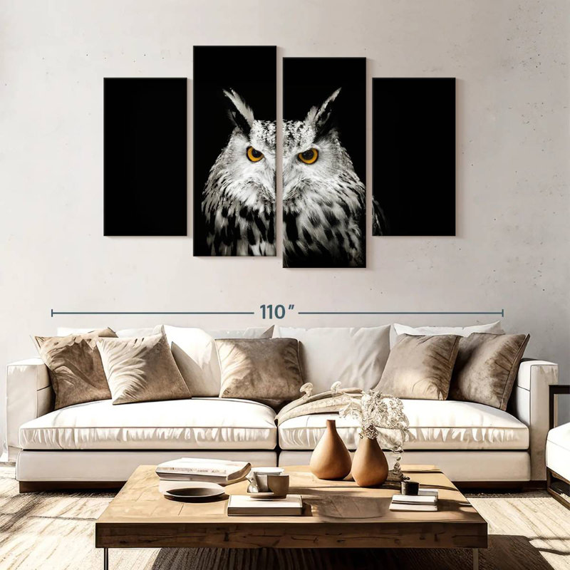 Brampt White Horned Owl, 54" H x 84" W