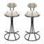Ensemble de 2 tabourets de bar ronds en velours moderne à rayures en forme de S pour salle à manger et cuisine confortables et élégants-370623749