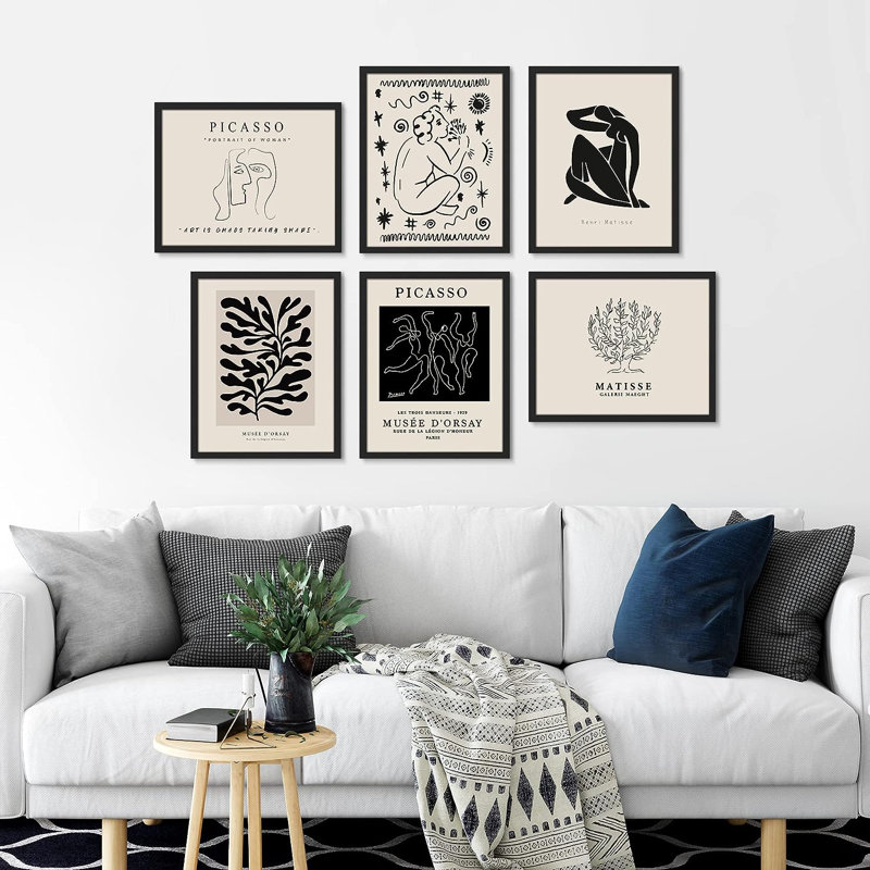 " SIGNLEADER Framed Matisse Dancers With Plants Wall Art, Set Of 6 Abstract Geometric Wall Decor Prints, Minimalism Wall Decor For Living Room, Bedroom " 6 - Pieces