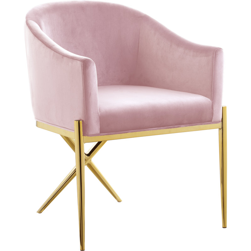 Xavier Upholstered Dining Chair, Gold, Pink Velvet