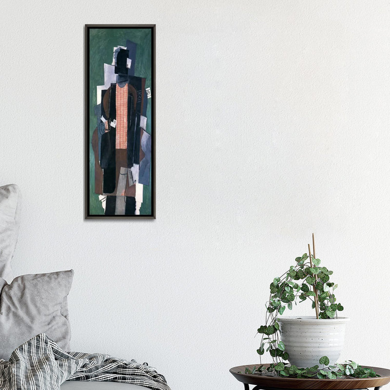 «Man with a tuyau» par Pablo Picasso - reproduction d'art panoramique, Toile encadrée de bois rustique foncé