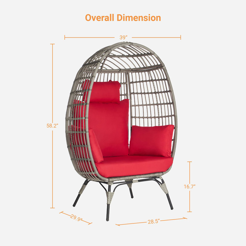 Wicker Outdoor Lounge Chair, Gray, Red
