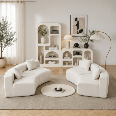 Chenille Curved Sectional Sofa with 4 Pillows, Symmetrical Modular Semi-Circular Design for Comfort and Style in Any Room