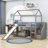 Twin Size Wooden House Loft Bed With Slide And Storage-1385278505