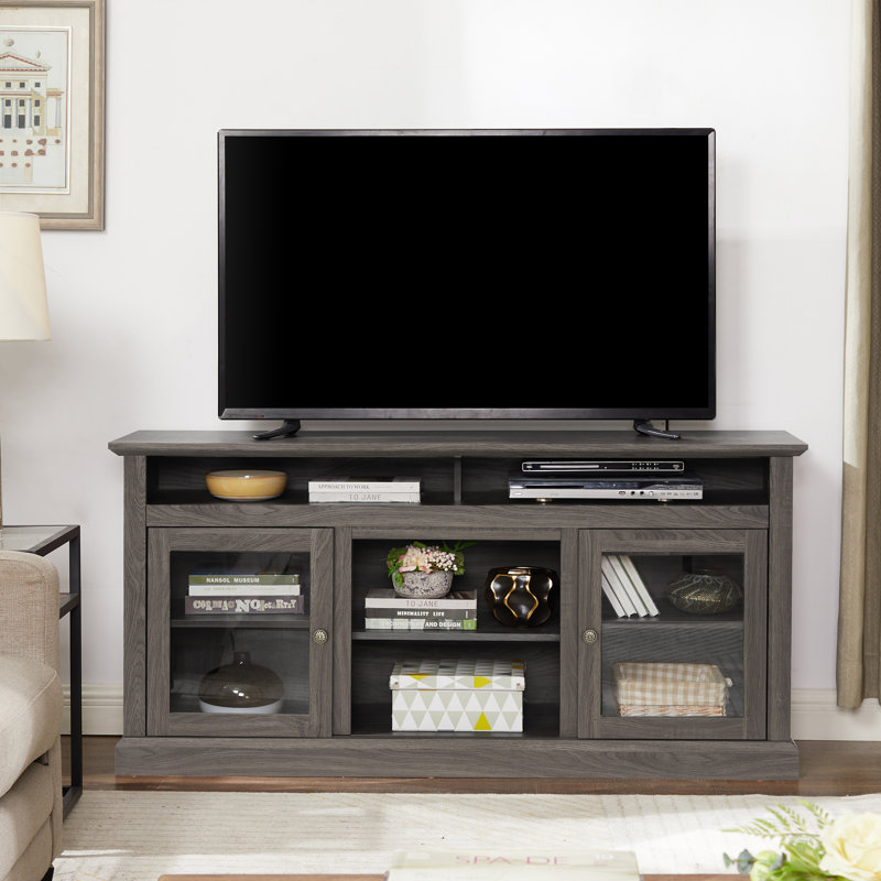 Contemporary TV Media Stand Modern Entertainment Console For TV Up To 65" With Open And Closed Storage Space, Walnut, 60"W*15.75"D*29"H