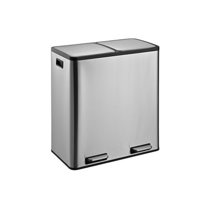 Poubelles en acier inoxydable 60L à 2 compartiments avec couvercles à fermeture douce et résistant aux empreintes digitales