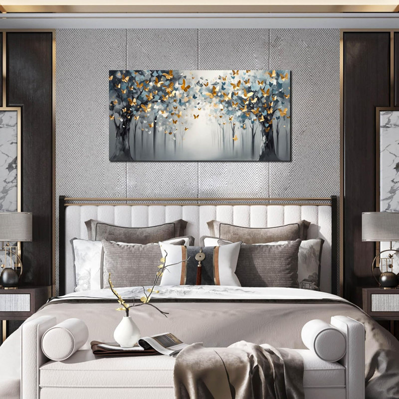 Art mural papillon pour chambre à coucher - Toile d'art murale d'arbre pour le salon - Décor de bureau à domicile pour femme, taille 20 po x 40 po