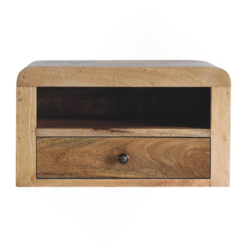 Chunky Floating Bedside,1-Drawer, 1 Open Slot, Oak-Ish, Light Brown, Oak