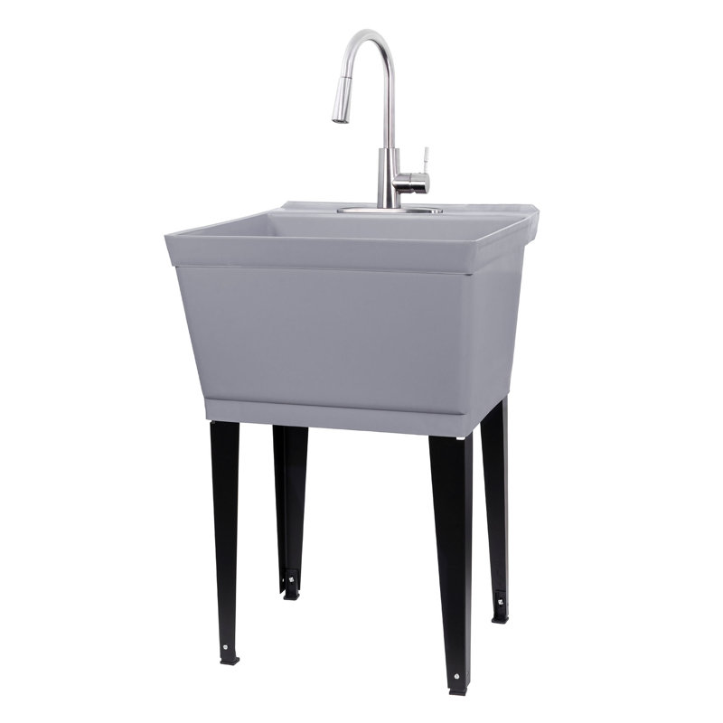 22.875'' L x 23.5'' W Freestanding Laundry Sink with Faucet, Stainless, Gray/Black