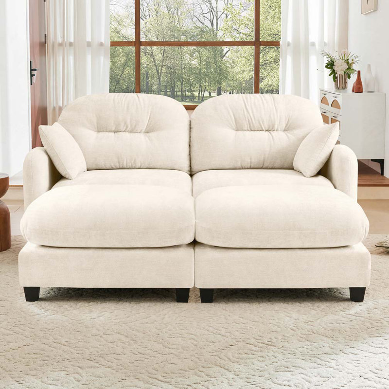 Canapé modulaire en chenille 2 places avec 2 coussins et 2 repose-pieds