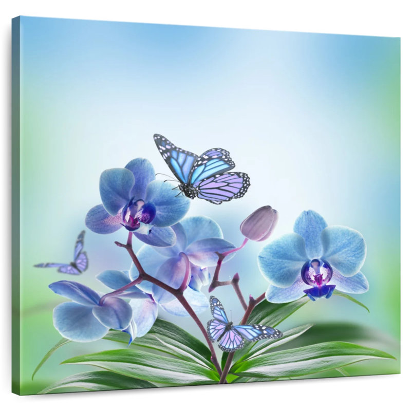 Harnek, papillons et fleurs d'orchidées, H 16 po x l 16 po