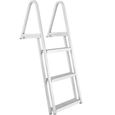 Dock Ladder, Removable 3 Steps, 350 lbs Load Capacity, Aluminum Alloy Pontoon Boat Ladder with 4'' Wide Step & Nonslip Rubber Mat, Easy to Install for Ship/Lake/Pool/Marine Boarding