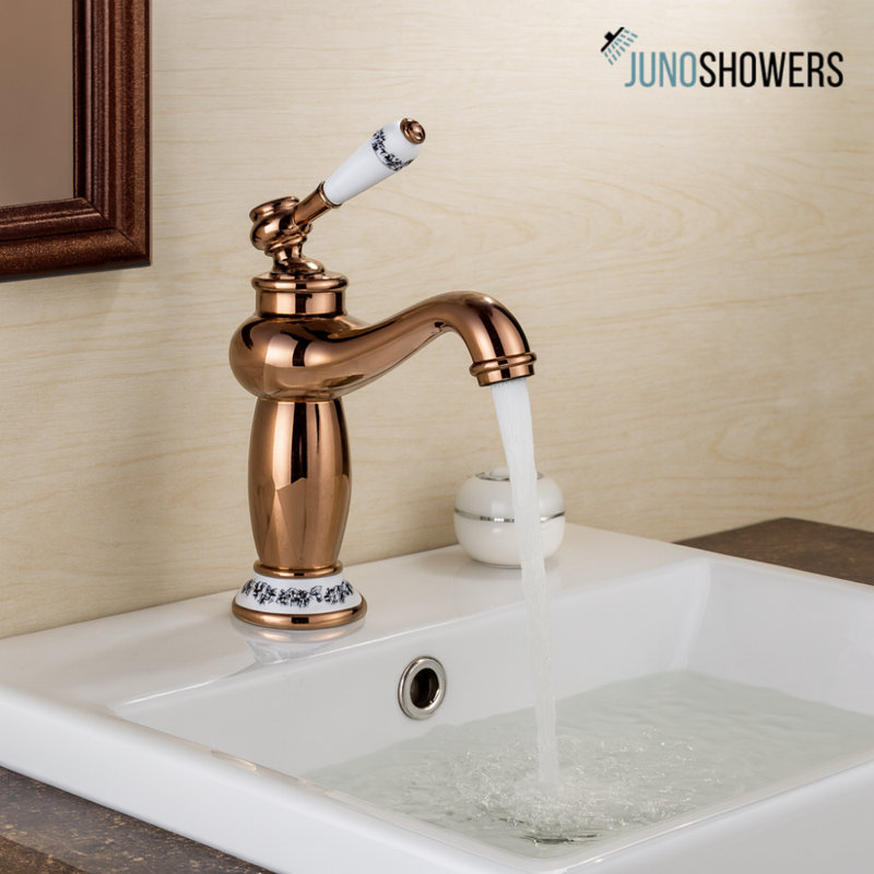 Rose Gold Finish Bathroom Basin Sink Faucet – Single Handle by Juno