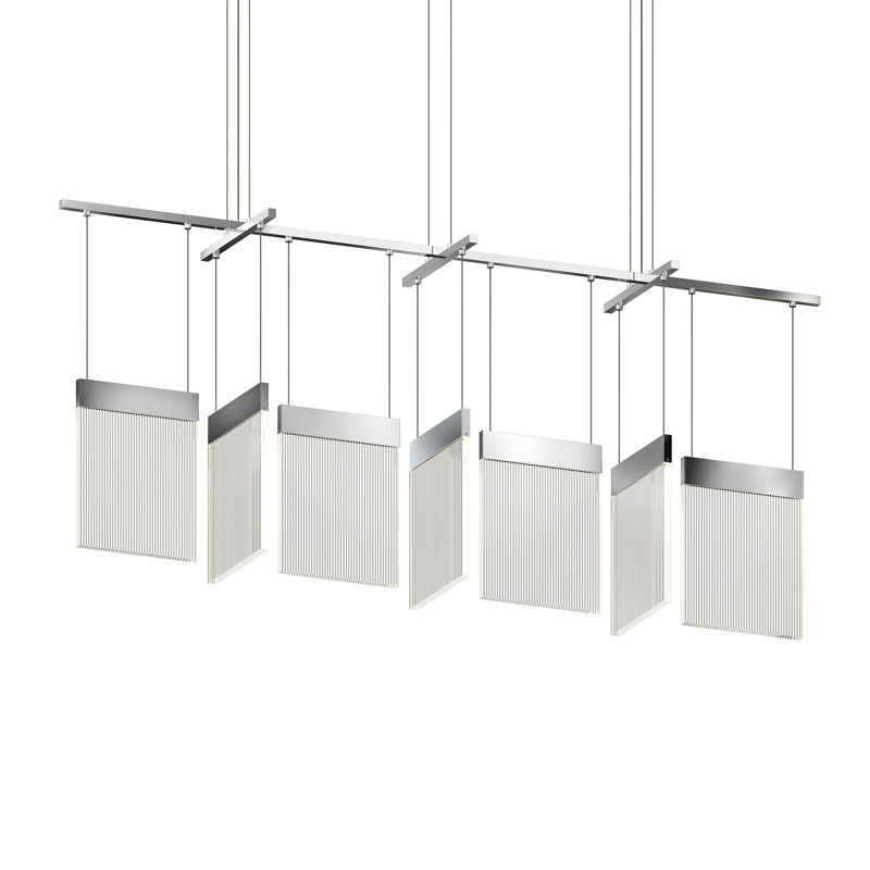 V Panels 7 - Light LED Pendant, Polished Chrome