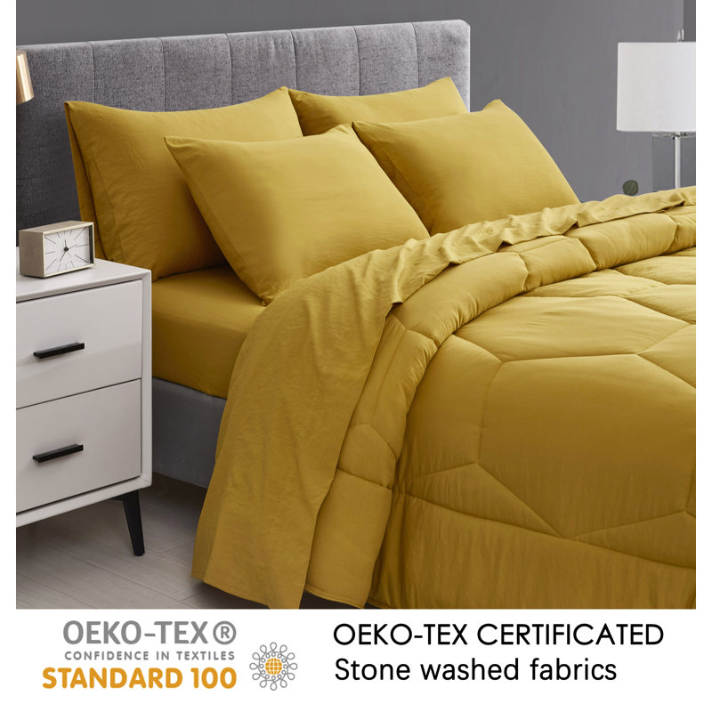 Oversized Queen Mustard Yellow Microfiber Bed in a Bag Set