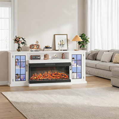 75" Electric Fireplace TV Stand, 40" 3-Sided Glass Entertainment Center 5000 BTU Heater, Remote Control
