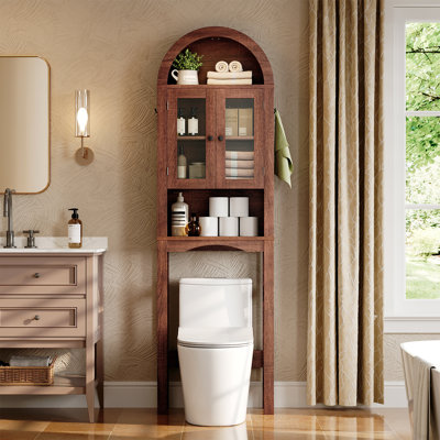 Arched Freestanding Over-the-Toilet Storage Cabinet with Clear Glass Door
