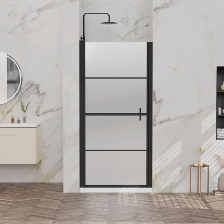 Framed Pivot Swing Shower Door With Frosted Tempered Glass34 In.w X 72 In.h