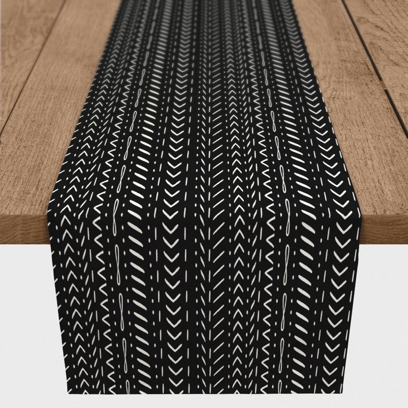 Little Doodles On Black Outdoor Table Runner, 72'' x 16''