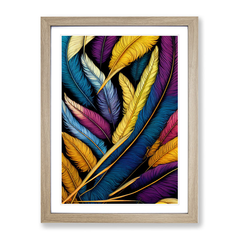 Feathers A Colour No.1 - Single Picture Frame Painting, 46cm H x 34cm W x 2cm D, Oak