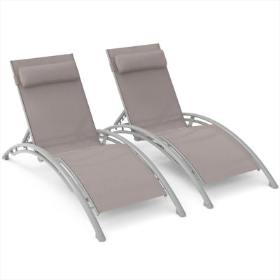 2 méridiennes d'extérieur - Coussin réglable et amovible. Rouille - aluminium. Tissu. 5 positions. Kaki pour la plage, chaise longue de piscine en aluminium, tissu et coussin pour la plage