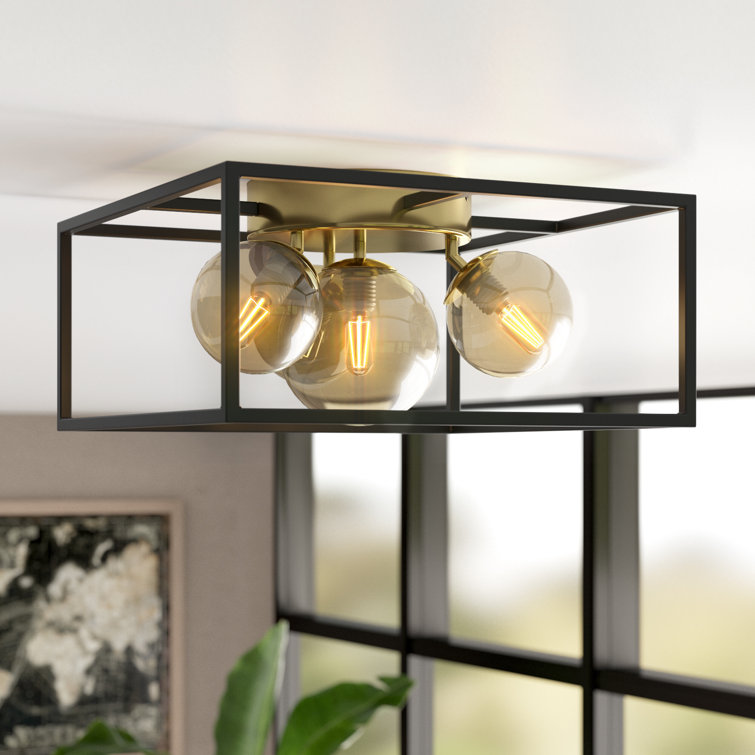 Mickel 4- Light 15'' Lantern Square / Rectangle Flush Mount