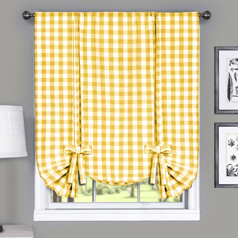 Tejeda Plaid Tie-Up 42'' W Window Valance, Yellow