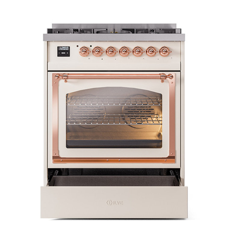 ILVE Nostalgie II Noblesse 30 in Dual Fuel Range, Antique White/Copper, Liquid Propane