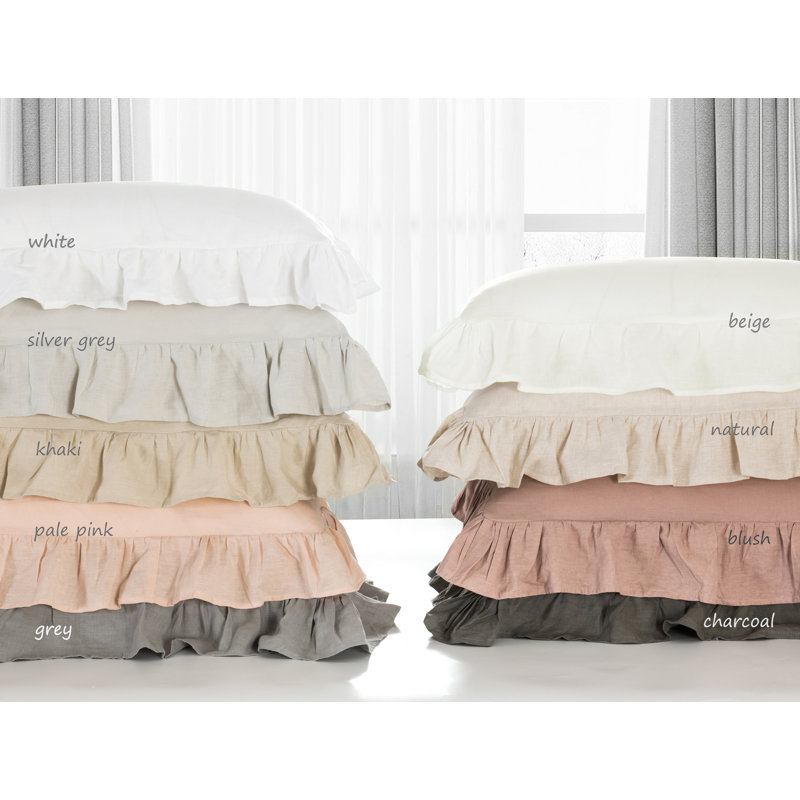 Gray Full/Queen Stone Washed Linen Ruffled Duvet Cover Set