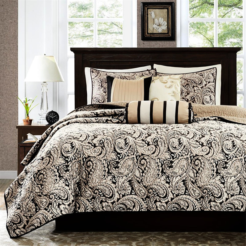 Courtepointe avec 3 coussins - Rembourrage en coton microfibre classique très grand noir / très grand classique pour un sommeil paisible et un repos confortable
