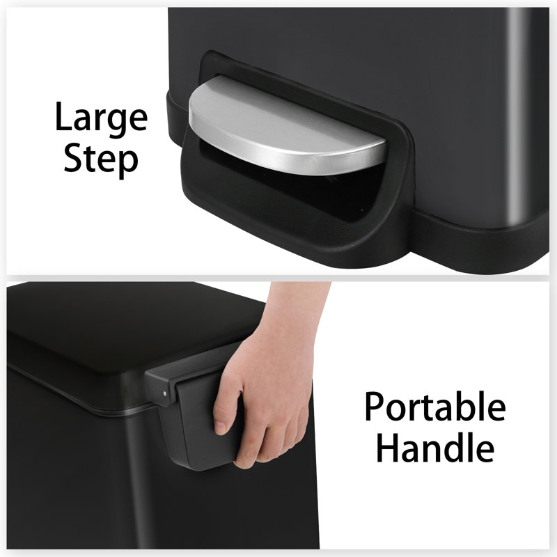 Stainless Steel Step On Kitchen Trash Can - 13.2 Gallons, Black