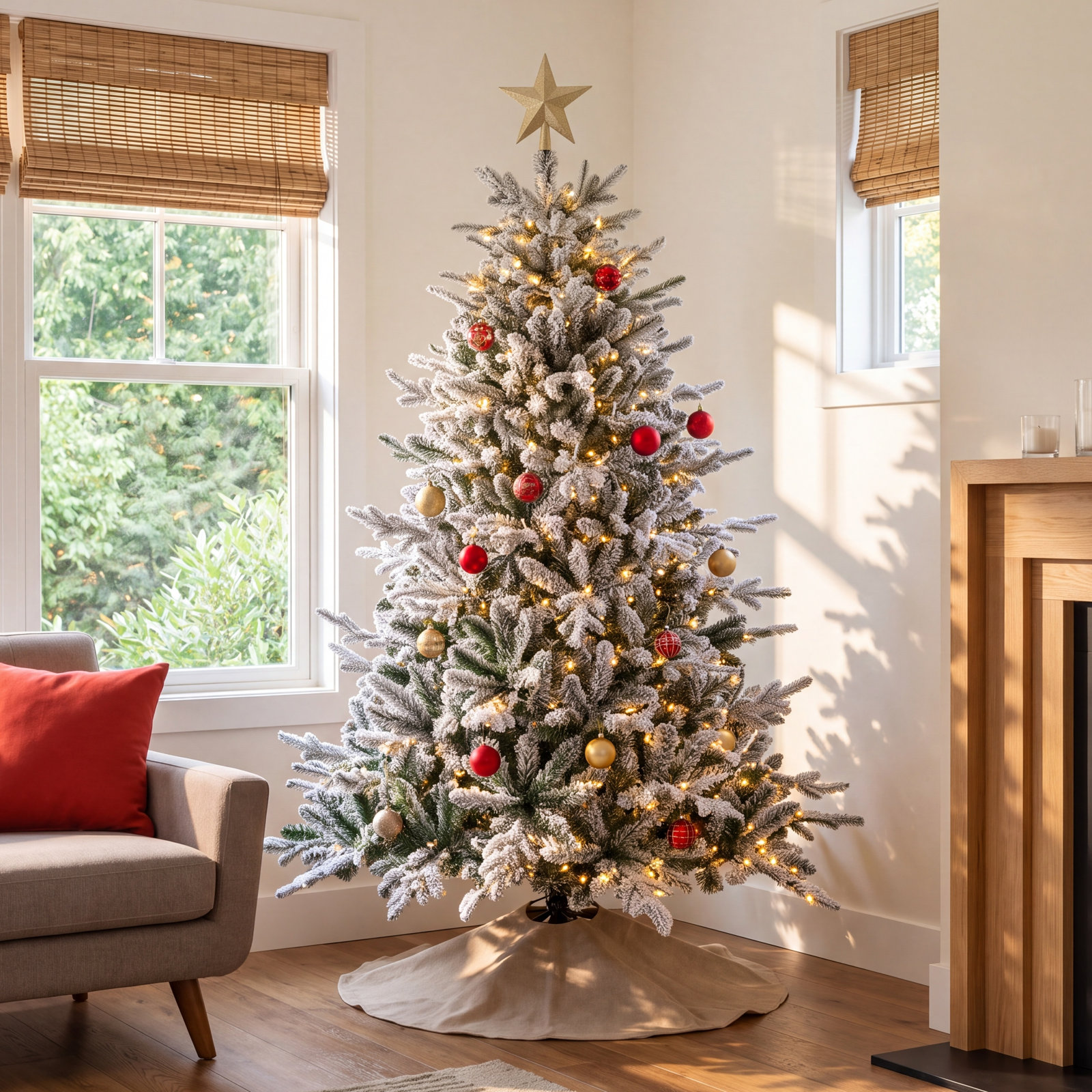 Frosted Pre-Lit Pine Christmas Tree, 6'
